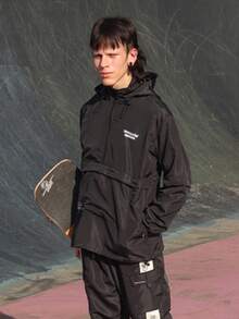 ANORAK URBAN CHAMELEON WINDCUT JACKET HOOD Autumn Spring Oversized Knot Zipper Men's - 黑色 - 查看 3