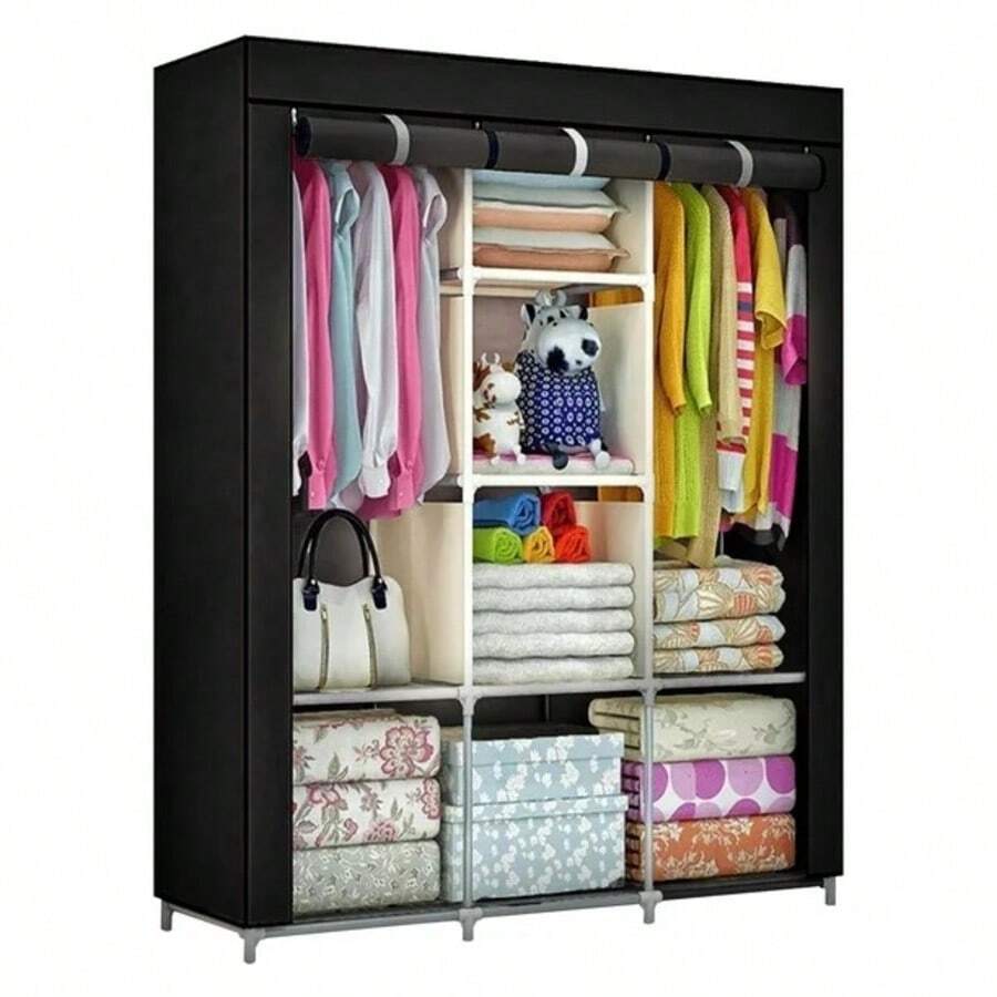 Closet Armable, Armario Organizador, Rack Organizador con Lona Anti-Polvo, Para Ropa, Bolsas y Zapatos, Fácil de Armar, Compacto, Para Habitación - Negro - Ver 1
