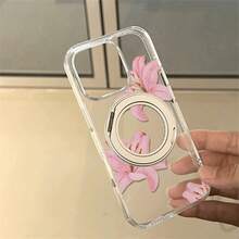 Funda para teléfono 1 pieza Patrón de lirio rosa Acrílico de alta transparencia Soporte de ventosa giratorio magnético fuerte, Funda para teléfono móvil Base vertical anticaída, Adecuado 16promax 16 15pro 14 13Pro 1500Pro Series - transparente - Ver 1