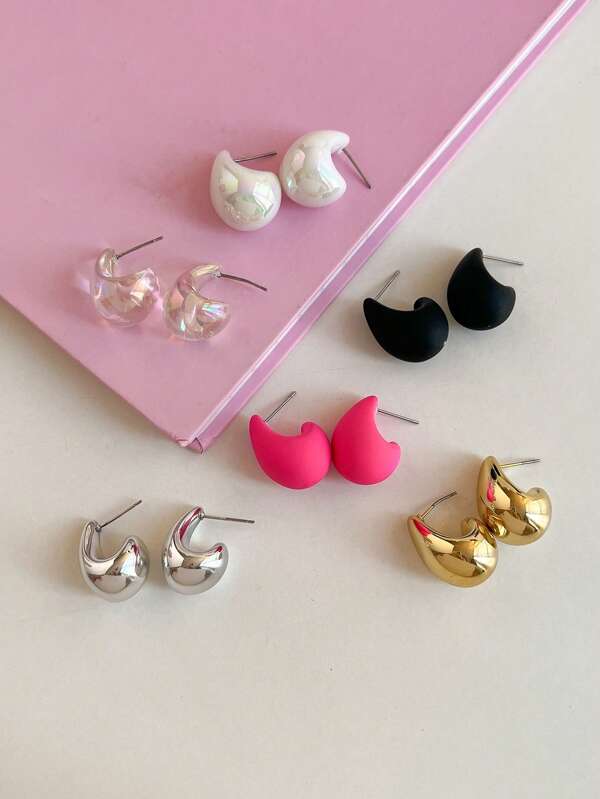 Set Of 6 Pairs Classic Fashion Teardrop Earrings, Suitable For Daily, Party, Events Wear