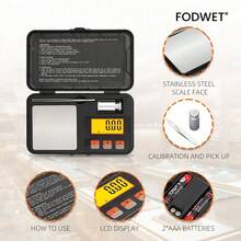 200g X 0.01g 数字精密秤，Tanita 带皮重功能，包含 50g 校准砝码，LCD 显示屏，高精度 Tanita 食物秤 - 彩色 - 查看 4