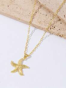 1: A Golden Metal Starfish Pendant Necklace, Suitable For Daily Wear And Beach Jewelry During Holidays Accessories - Multicolor - View 3