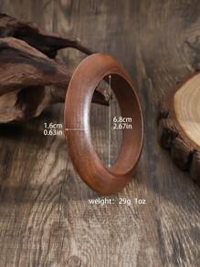 1pc New Chinese Style Retro Wood Artistic Peace Bangle, High-End Simple Niche Solid Wood Plain Bracelet Accessory