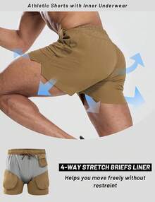 2 Pack Gym Shorts For Men Quick Dry Athletic Shorts With Brief Liner/Pockets For Running Workout Active, 3 Inch Inseam - 黑色/卡其色 - 查看 6
