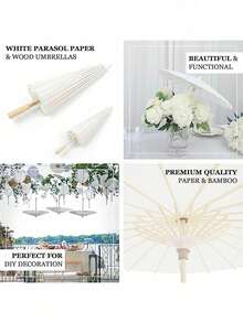 1/5/10件复古白色创意女士空白纸质遮阳婚礼伞 - 木柄，无需电源，非常适合婚礼、拍照、化妆、派对、海滩装饰。婚礼纪念品，伴娘团装饰伞，复古纸扇。