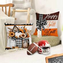 4 件套 Hello Fall 枕套，彩色条纹南瓜卡车格子枕套，涤纶面料拉链单面印花靠垫套，秋收家居装饰，适合派对用品、家用沙发床椅、农舍户外露台装饰