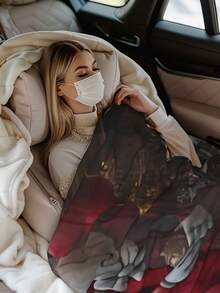 Kawss Kawaii Kaw Animation Theme Flannel Blanket - ,Print Blanket Living Room, Sofa And Travel - Gorgeous Mixed Color Gifts For Friends And Family, Double-Layer Blanket Comfortable Bedroom Decoration - 黑色 - 查看 7