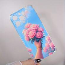Funda para teléfono, 1 unidad, diseño de patrón de peonía, tarjetero impreso, funda para teléfono 11 Pro 16 Plus 13 15 14 12 TPU suave - Colores mixtos 1 - Ver 5