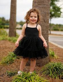 2025Toddler Girls Tulle Dress Rainbow Tutu Birthday Princess Dresses Formal Photo Shoot Outfit Summer Clothes 2-6T'Sprout Style' - 黑色 - 查看 4