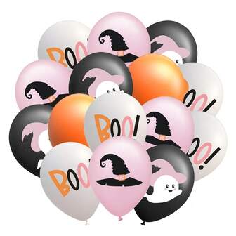 32 st Halloweenballongdekor, 12 tum Halloween persiko orange svartvit latexballong, för Halloween, Happy Boo Day, Spooky One Two Spooky, festtillbehör, dekoration, temafesttillbehör, spökhusdekor, examensceremoni bakgrundsvägg