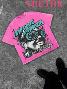 VHUTHK (230 Pure Cotton T-Shirt)  HS   Print, Suitable For Men's Casual, Comfortable, And Fashionable T-Shirt, Street Style Cotton - 玫瑰紅 - 查看 1