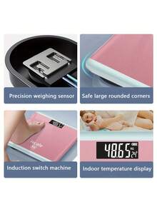 带 LED 显示屏的高精度浴室秤，防潮设计，小巧轻便，适合家庭使用，电池供电（不含电池），体重管理，外观时尚，表面光滑，结构坚固 - 彩色 - 查看 5