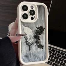 INS Fashion Half Butterfly Half Flower Phone Case For IPhone 15 14 13 12 11 X XS XS Max XR 7 8 7P 8P Premium Bamboo Texture Protective Case - 米色 - 查看 4