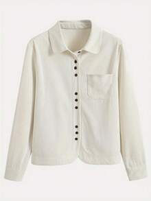 Women Corduroy Button Down Shirts Relaxed Fit Casual Long Sleeve Fashion Cardigan Jacket 2025 Fall Oversized Blouses Tops With Pocket