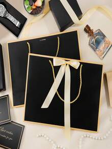 10pcs/20pcs/Black Gift Bags With Carrying Handles, 11 Inch Medium Gift Bags, Suitable For Birthday Party, Girlfriends Party Gift Wrapping Or Wedding Gender Reveal Valentine's Day Use. - Black - View 3