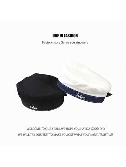 1pc Cute JK Beret Hat, Navy White Thin Summer Sailor Cap, Black Academy Style Uniform Hat For Women