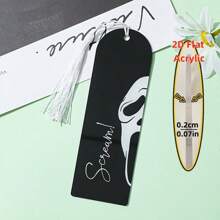 Marque-page en acrylique - Thème noir et blanc d'horreur avec un cri. Accessoires de lecture, avec glands, cadeau d'Halloween parfait pour les amis, les collègues et les fans d'horreur. Fournitures de bureau design crâne, fournitures de bureau quotidiennes, couvertures et accessoires de livres, marque-pages. Décoration d'Halloween, décoration d'automne, décoration de chambre, décoration d'automne