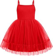 2025Toddler Girls Tulle Dress Rainbow Tutu Birthday Princess Dresses Formal Photo Shoot Outfit Summer Clothes 2-6T'Sprout Style' - 紅色 - 查看 1