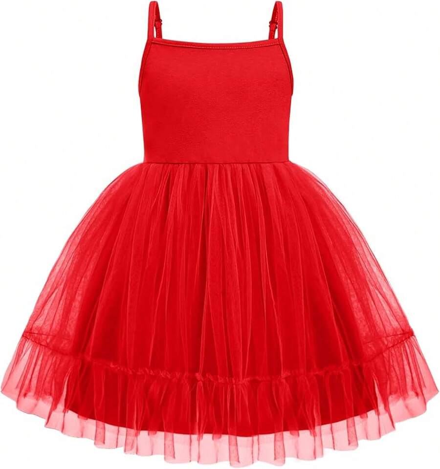 2025Toddler Girls Tulle Dress Rainbow Tutu Birthday Princess Dresses Formal Photo Shoot Outfit Summer Clothes 2-6T'Sprout Style' - 紅色 - 查看 1