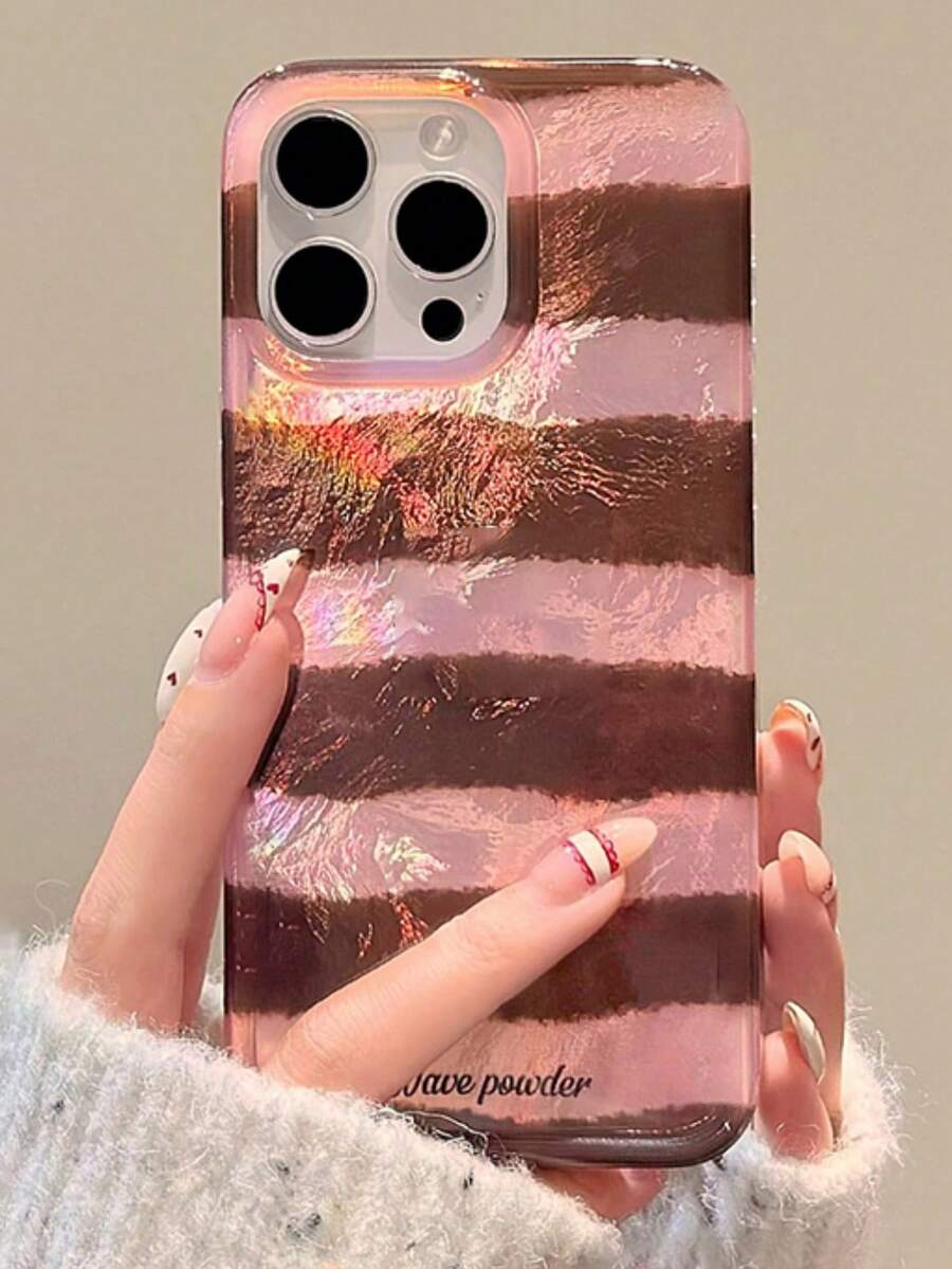 Custodia per telefono di lusso a righe rosa e marrone con motivo a spirale perforato, antiurto, compatibile con iPhone 17 Pro Max, 12 13 14 15 16 Pro Max, 14 15 16 Plus, 17, 11, cover protettiva per telefono