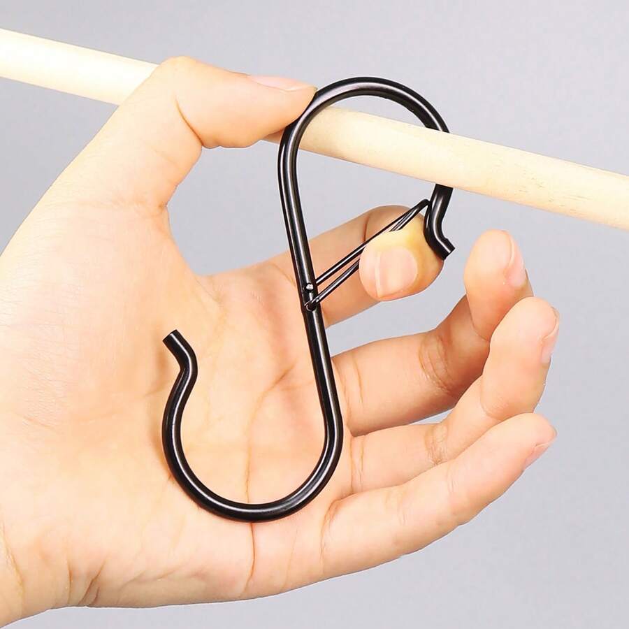 5个S形挂钩，重型S形挂钩，厨房挂钩，衣柜挂钩S形挂钩，适用于植物，花盆，毛巾和袋子，黑色3.55英寸 - 黑色 - 查看 1