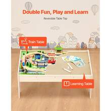 Train Table, 84 Multicolor Pieces Wooden Kids Activity Table With Collapsible Storage Bin, 3-In-1 Wooden Train Set For Gaming, Drawing, Reading, Eating, Creative Toy Set For Kids Ages 3+ - 84 Multicolor Pieces - View 2