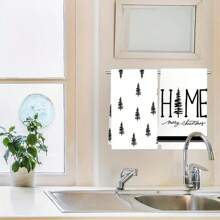 Set de 2 prosoape cu tematică de Crăciun, concepute cu un model simplu de brad de Crăciun, lavabile la mașină, rezistente la căldură, absorbante și reutilizabile, potrivite pentru decorarea camerei, prosoape de bucătărie și baie, decorarea petrecerilor, decorarea casei și un cadou ideal de Crăciun.