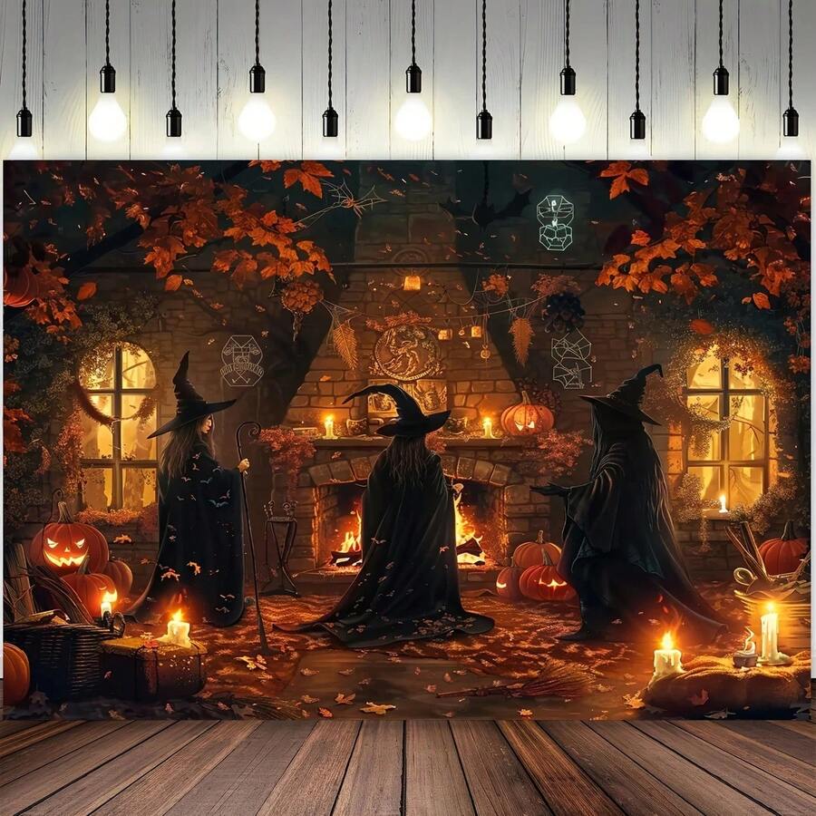 Halloween Ghost Background Fabric Made Of Polyester Material, Available In Various Styles, Witch Room, With Pumpkin Bats And Full Moon Indoor And Outdoor Multifunctional Wall Decoration Banner Background - Multicolor - View 1