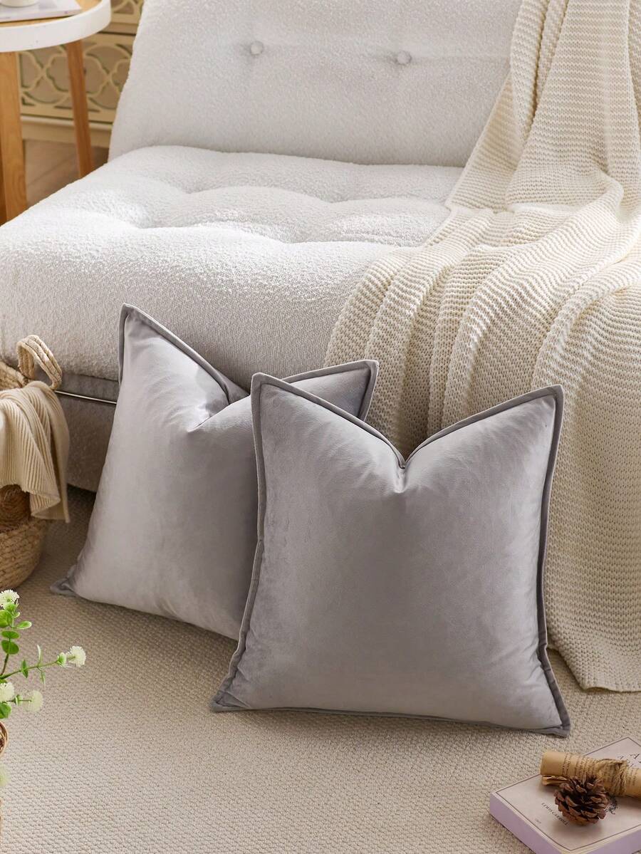 1pc Velvet Edged Throw Pillow Cover Solid Square Cushion Case For Sofa, Bedroom And Car,Fall Decor,Autumn Decor,Room Decor