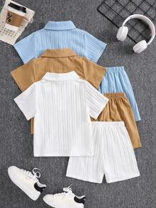 Set de 6 piese pentru băieți, costum de exterior casual, culoare solidă, confortabil, versatil, bluză și pantaloni scurți asortați, culoare solidă, primăvară/vară
