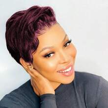 Lace Frontal Short Wig For Human Hair Pixie Cut Wig Human Hair Wigs For Women 13*4*1 T Part Lace Frontal Wig Glueless Wigs For Daily Use Christmas,Thanksgiving Day, Cosplay Party Wig Short Wig For Women Human Hair 99J Burgundy Color Wig Short Wigs With Side Part Bangs