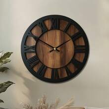 Dekorative runde Holz Wanduhr, künstlerische geräuschlose Batterie-betriebene Uhr Dekoration für Zuhause 14 16 18 Zoll Vintage Holz Uhr Heimdekoration für Küche, Wohnzimmer, Schlafzimmer, Büro - Holzfarbe + Schwarz - Übersicht 6