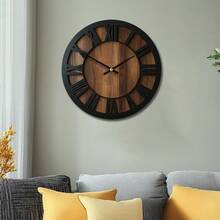 Dekorative runde Holz Wanduhr, künstlerische geräuschlose Batterie-betriebene Uhr Dekoration für Zuhause 14 16 18 Zoll Vintage Holz Uhr Heimdekoration für Küche, Wohnzimmer, Schlafzimmer, Büro - Holzfarbe + Schwarz - Übersicht 10