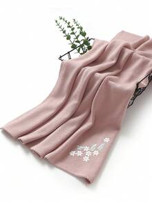 1 件针织婴儿绣花毯，甜美婴儿襁褓毯，休闲简约设计，适合所有季节 - 粉色 - 查看 2