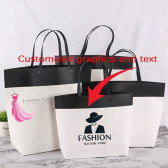 1pc Customizable Paper Shopping Bag, Boutique Tote Bag With High-End Feel, Gift Bag, Printed Logo, Thick Kraft Paper, Wholesale