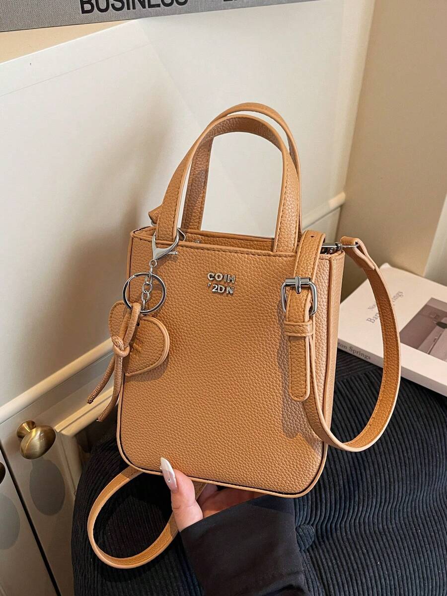 1pc Women Plain Color PU Leather Handbag, Zip Closure, Fashion Tote Bag, Suitable For Dates And Gifts - Khaki - View 1
