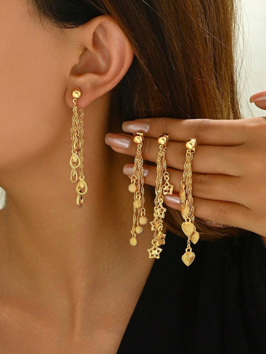 1 Pair Fashionable Classic Versatile Commute Elegant Tassel Pendant Earrings For Women - Yellow Gold - View 1