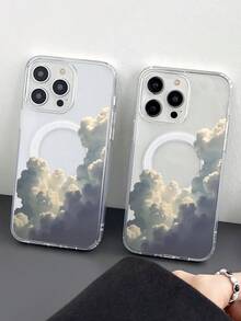 Transparent White Clouds Pattern, Upgraded Acrylic TPU 2-In-1 Material, Strong Magnetic Suction Phone Case, Stylish And Durable, Suitable For Apple 16ProMax 16Pro 16PLUS 16E 16 15 14 13 12 11 Series - Trong sáng - Xem 7