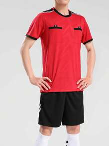 Men's Sports Referee Uniform, Comfortable Sports Training Shirt For Football, Badminton, Table Tennis, With Breathable Short Sleeve And Pockets