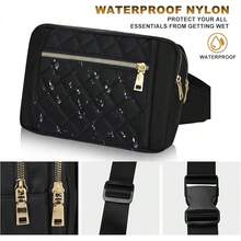 Cute Large Fanny Packs Women And Men, Body Nylon Waist Bag,, Fashionable Fanny Pack Exercise, Travel, Gym, Workout, Running, Hiking, Quilted - Black - View 2
