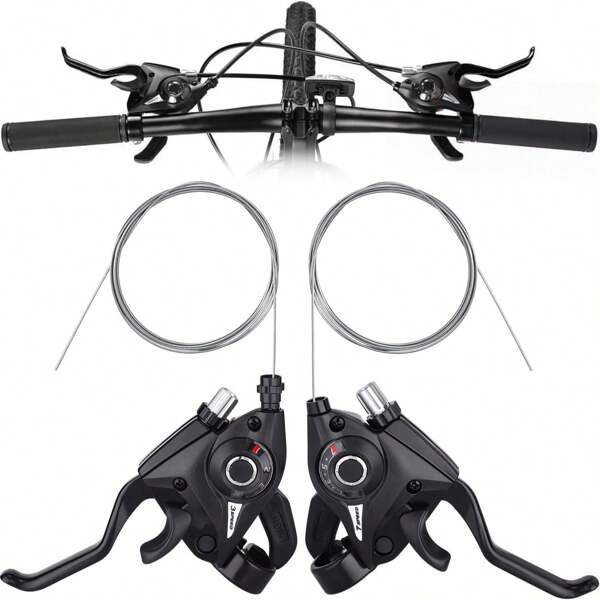 Daeidl 1pair Bicycle Brake Levers Shifter 3x7 21 Speed Shifter With Gear Indicator And V Brake Cable For Moutain Bike, Road Bike, MTB, BMX, Fixie Gear, Cycling