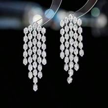 1 Pair Elegant Alloy Rhinestone Tassel Long Earrings, Suitable For Women's Party And Daily Wear