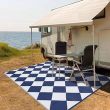 Outdoor Plastic Straw Rug 8x10 Reversible Patio Rug Outdoor Rug Waterproof Camping Rug Portable Outdoor Floor Mat For RV Porch Balcony Patio Camping Picnic Beach Dark Blue Diamond,6622466 - Blue - View 9