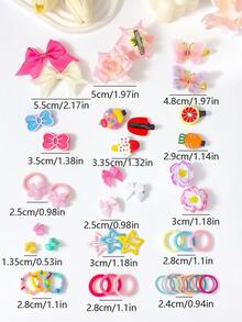 10/868/880/885/890件/組彩色甜美女孩兒童髮飾套裝，包含雙層水鑽網格蝴蝶髮夾、仿真玫瑰髮夾、粉色蝴蝶結髮夾、蝴蝶與冰淇淋髮夾、迷你花朵與蝴蝶結髮圈、珍珠花朵髮圈、多色毛巾髮圈與TPU髮圈，適合女孩日常、派對與外出使用 - 彩色 - 查看 3