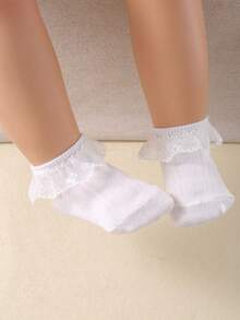 1双柔软透气蕾丝花边公主风女童袜子 - 白色 - 查看 4