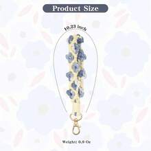 Llavero de macramé boho, llavero de muñeca, tejido exquisito, soporte de llavero, pulsera, cordón de muñeca hecho a mano para mujeres - Flor azul - Ver 3