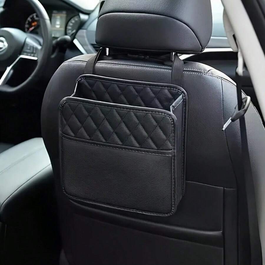 1pc Car Seat Back Storage Bag - Faux Leather Hanging Organizer, Stylish Car Accessory, Multifunctional Car Storage Bucket, Car Seat Storage Box