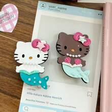 Sanrio Sanlio Summer Vacation Style Hello Kitty Mermaid Leather Hair Clip Colorful Side Hairpin Clip Premium Hairpin
