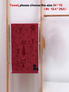 QIBHI 1/2/4件可選，刺繡卡通黑貓 1條毛巾或 1條浴巾 情侶臉巾/浴室浴巾 棉質毛圈浴室毛巾 適用於浴室、酒店、健身房、旅行、禮物、沙龍、運動、戶外、海灘、學校、開學、旅行、旅行配件、居家必需品、毛巾、護膚 - 紅色 - 查看 10