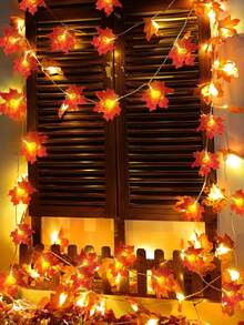 1 件 9.8 英尺 20 LED 感恩节枫叶灯串，电池供电秋叶花环，非常适合感恩节室内外秋收装饰、家庭室内外花园派对装饰 - 彩色 - 查看 6